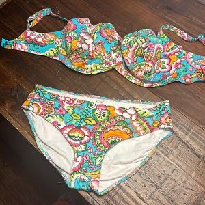 Freya bikini - multicolor floral, adjustable, 38G bra, sized top and XL bottom